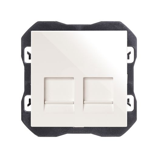Tapa de voz y datos plana con guardapolvo con 2 conectores RJ45 blanco