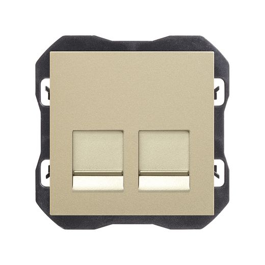 Tapa de voz y datos plana con guardapolvo con 2 conectores RJ45 cava
