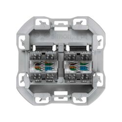 Tapa de voz y datos plana con guardapolvo con 2 conectores RJ45 negro mate