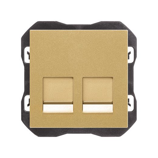 Tapa de voz y datos plana con guardapolvo con 2 conectores RJ45 oro