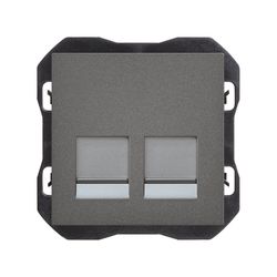Tapa de voz y datos plana con guardapolvo con 2 conectores RJ45 titanio