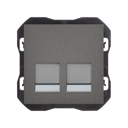 Tapa de voz y datos plana con guardapolvo con 2 conectores RJ45 titanio