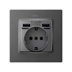 Tapa para la base de enchufe schuko con 2 cargadores USB tipo A 10,5W en color grafito Simon 82