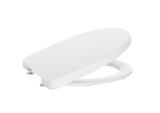 Tapa y asiento de Supralit® para inodoro compacto Victoria, en color blanco, con bisagras de acero inoxidable