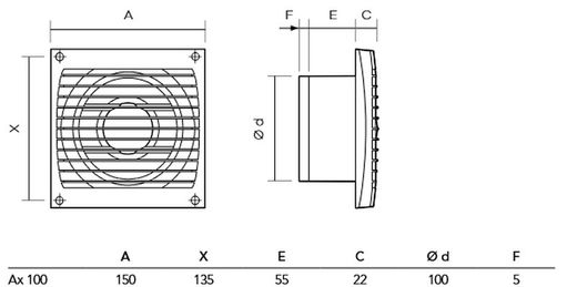 Ventilador axial para ventilación de baños modelo AX100T con temporizador